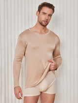 [Beige] SilkSilky  Long Sleeve Round Neck Men's T-Shirt 001