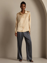[Champagne] SilkSilky  Long Sleeve Lapel Collar Women's Shirts 008