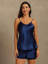 [Dark Blue] SilkSilky  Spaghetti Strap V Neck Camisole Set 003