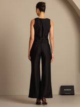 Black silk-wool blend women's vest with buttoned back waist detail