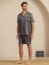 [Black Ginkgo] SilkSilky  Short Sleeve Lapel Collar Men's Pajamas 004