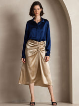 [Dark Blue] SilkSilky  Long Sleeve Lapel Collar Women's Shirts 001