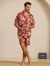 [Wine Dragon] SilkSilky  Short Sleeve Lapel Collar Men's Pajamas 007