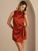 [Caramel] SilkSilky  Sleeveless Cowl Neck Dress 004