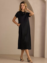 [Black] SilkSilky  Short Sleeve Crew Neck Dress 004