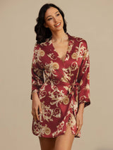[Wine Dragon] SilkSilky  3/4 Sleeve Women's Robe 003