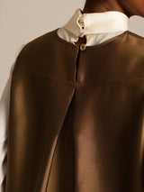 Brown silk-wool blend women's vest with back button closure and draped collar