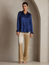 [Dark Blue] SilkSilky  Long Sleeve Lapel Collar Women's Shirt 004