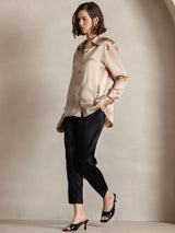 [Champagne] SilkSilky  Long Sleeve Lapel Collar Women's Shirts 007