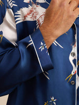 [Dark Blue] SilkSilky  Long Sleeve Notch Collar Men's Pajamas 007