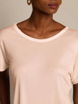 Light beige silk jersey short sleeve round neck women's T-shirt