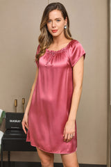 [Pale Mauve] SilkSilky  Cap Sleeve Square Neck Nightgown 006
