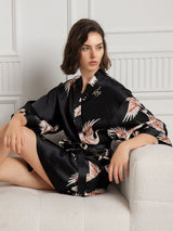 [Black] SilkSilky  3/4 Sleeve Women's Robe 004