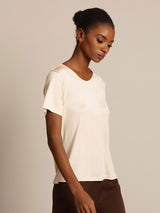 [Beige] SilkSilky  100% Silk Jersey Short Sleeve Round Neck Women's T-Shirt 007