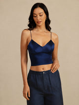 [Dark Blue] SilkSilky  Spaghetti Strap V Neck Camisole Top 005