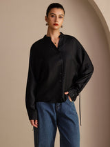 [Black] SilkSilky Long Sleeve Split Women's Blouse 004