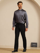 [Dark Gray] SilkSilky Long Sleeve Stand Collar Men''s Shirt 008