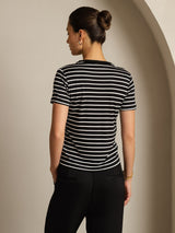 [Black Stripe] SilkSilky  Short Sleeve Crew Neck Women's T-Shirt 002