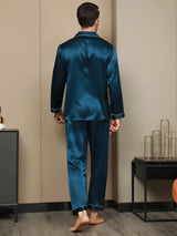 [Teal] SilkSilky  Long Sleeve Lapel Collar Men's Pajamas 002