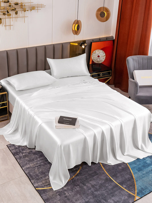 19Momme 4Pcs 100% Mulberry Silk Bedding Set Fitted&Flat Sheets+2x Pillowcases