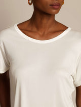 [White] SilkSilky  100% Silk Jersey Short Sleeve Round Neck Women's T-Shirt 004