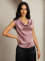 [Pale Mauve] SilkSilky  Cap Sleeve Cowl Neck Women's T-Shirt 001