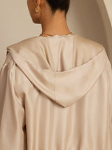 [Tan] SilkSilky 18Momme Silk Satin Surah Long Sleeve Stand Collar Women's Outerwear 004