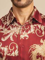 [Wine Dragon] SilkSilky Long Sleeve Lapel Collar Men's Shirt 005