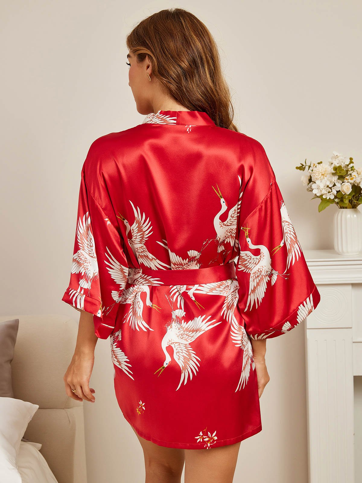 [Dark Red] SilkSilky  3/4 Sleeve Women's Robe 002