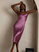 [Deep Purple] SilkSilky  Spaghetti Strap V Neck Nightgown 001