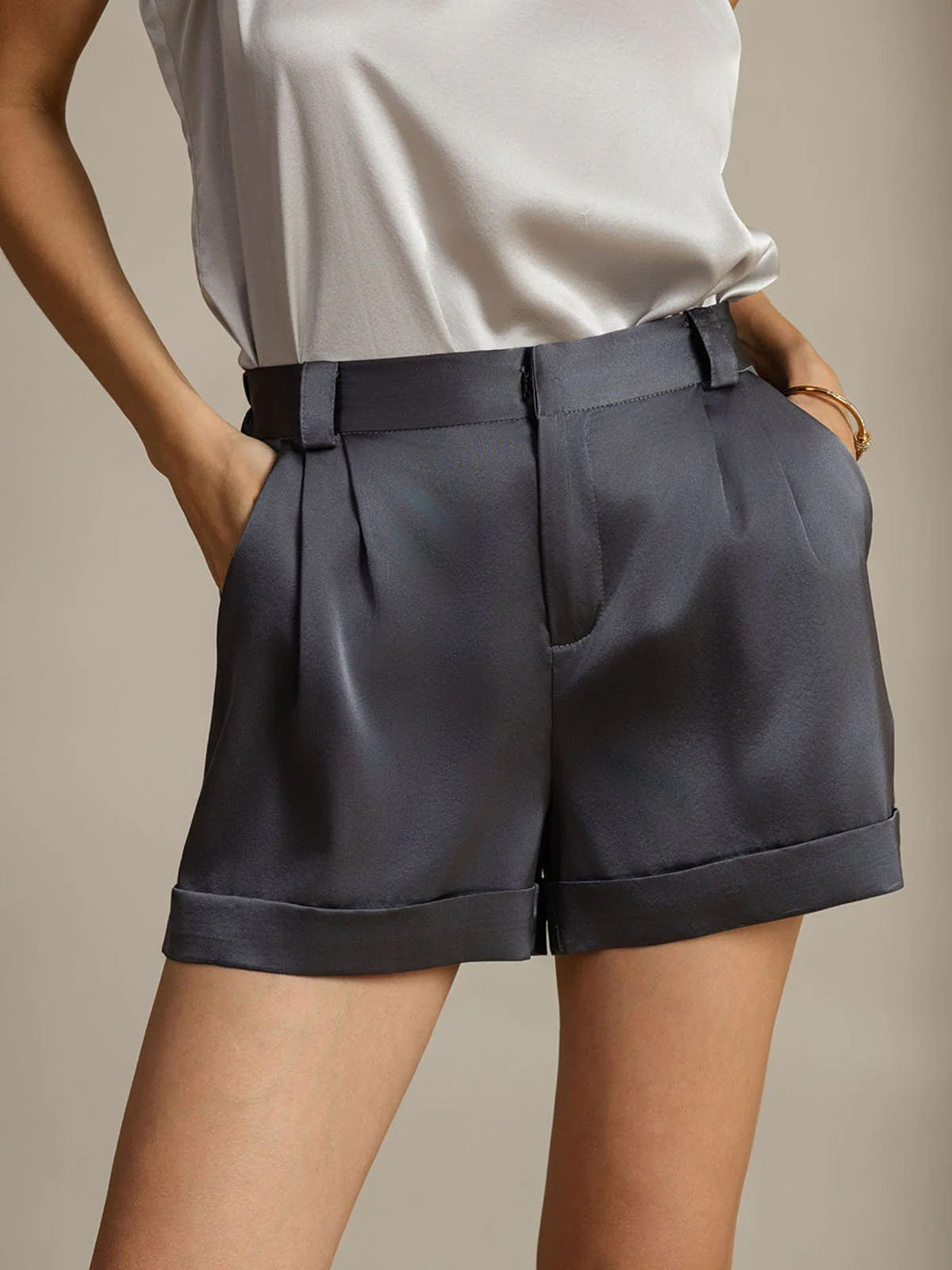 [Dark Gray] SilkSilky  19Momme Silk Womens Shorts 001,