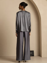 [Dark Gray] SilkSilky  Long Sleeve Round Neck Women's Blouse 002