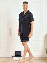 [Black] SilkSilky  Short Sleeve Lapel Collar Men's Pajamas 004