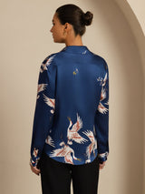 [Dark Blue] SilkSilky  Long Sleeve Lapel Collar Women's Shirt 002