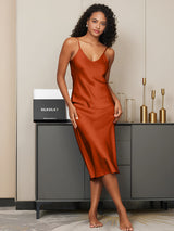 [Caramel] SilkSilky  Spaghetti Strap V Neck Dress 004