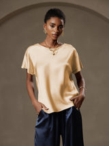 [Champagne] SilkSilky  Short Sleeve Boat Neck Women's T-Shirt 008