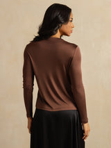 [Coffee] SilkSilky  Long Sleeve Crew Neck Women's T-Shirt 002