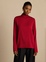 [Wine] SilkSilky 19Momme Silk Long Sleeve Turtle Neck Women's T-Shirt 002