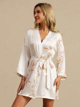 [White] SilkSilky  3/4 Sleeve Women's Robe 004