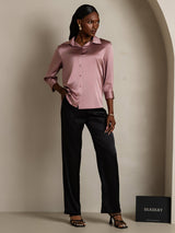 [Pale Mauve] SilkSilky  3/4 Sleeve Lapel Collar Women's Shirts 006