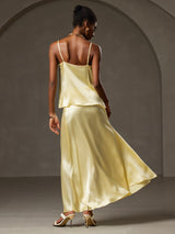 [Yellow] SilkSilky  19Momme Stretch Silk Charmeuse Spaghetti Strap Cowl Neck Camisole Top 002