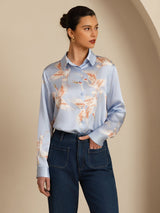 [Light Blue] SilkSilky  Long Sleeve Lapel Collar Women's Shirt 003