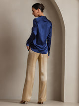 [Dark Blue] SilkSilky  Long Sleeve Lapel Collar Women's Shirt 002