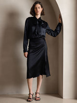 [Black] SilkSilky  Long Sleeve Tie Neck Women's Blouse 006