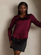 [Dark Red] SilkSilky  Long Sleeve Lapel Collar Women's Shirts 003