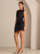 [Black] SilkSilky  Sleeveless Cowl Neck Dress 006