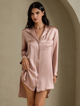 [Tuscany] SilkSilky  Long Sleeve Lapel Collar Nightshirt 001