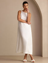 [White] SilkSilky  Sleeveless Crew Neck Dress 006