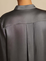[Dark Gray] SilkSilky  Long Sleeve Stand Collar Blouse 010