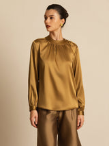 [Bronze] SilkSilky  Long Sleeve Round Neck Women's Blouse 004